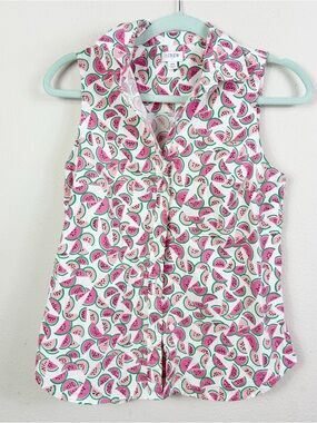 J. Crew Watermelon Pattern Short Sleeve Collared Button Down Shirt sz XS